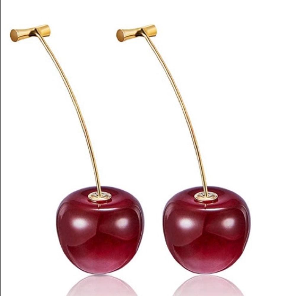 Gold Statement Drop Earrings - Cherry